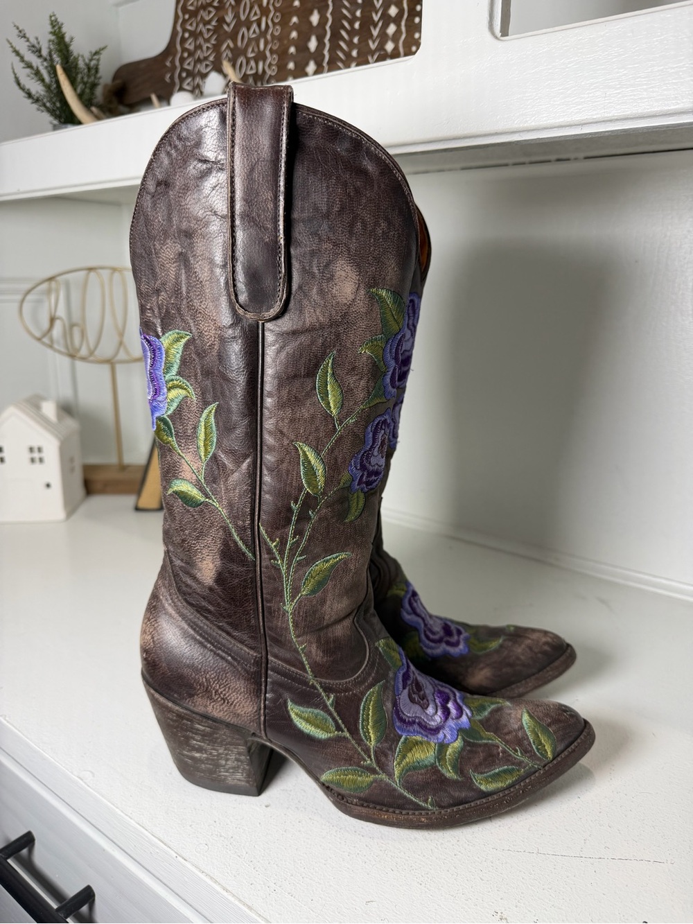 Old Gringo Womens 8B Brown Leather Floral Embroidered Cowboy Boots Western - Picture 5 of 9